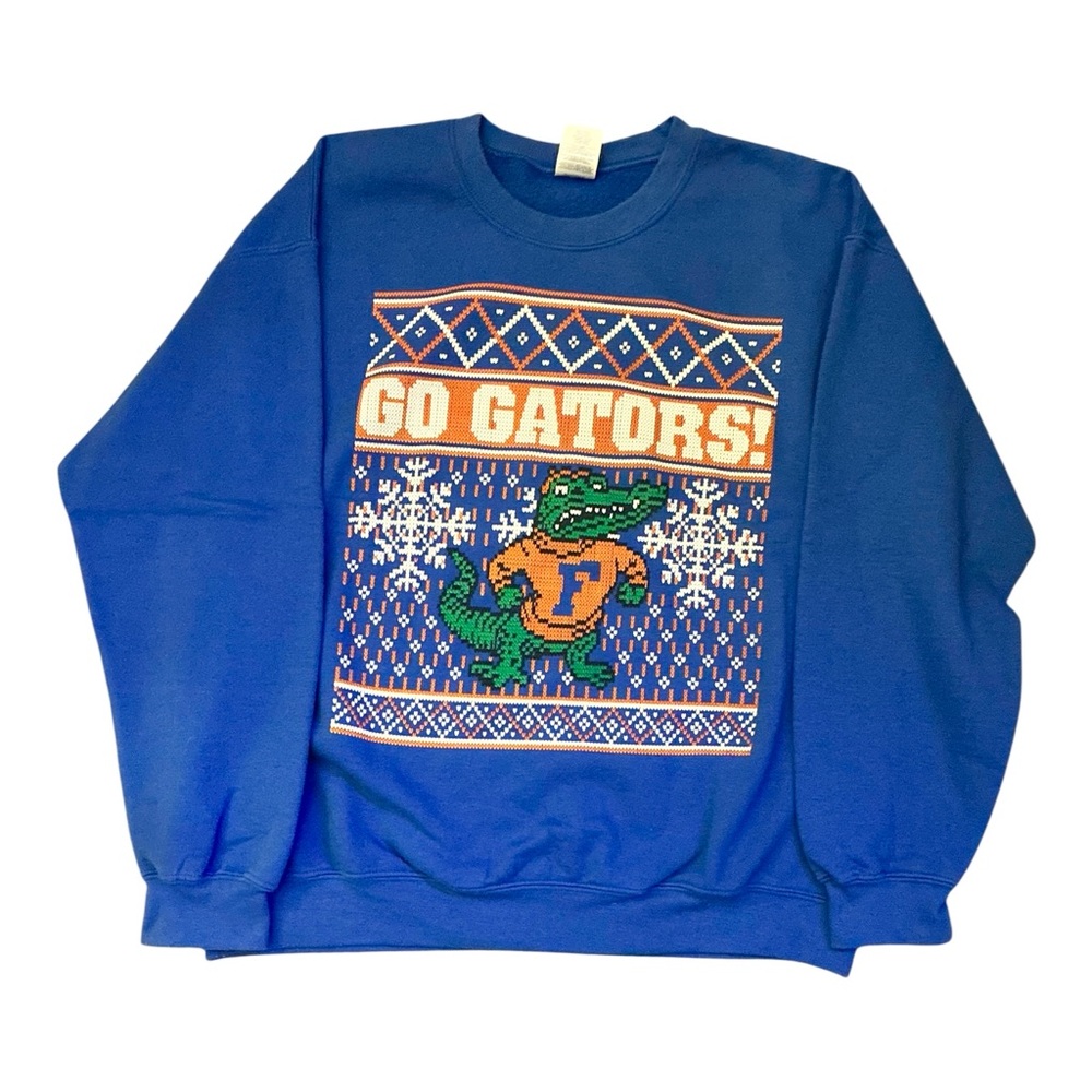 UF Gators Holiday Ugly Sweater Print Blue Crewneck Sweatshirt Women’s Large‎